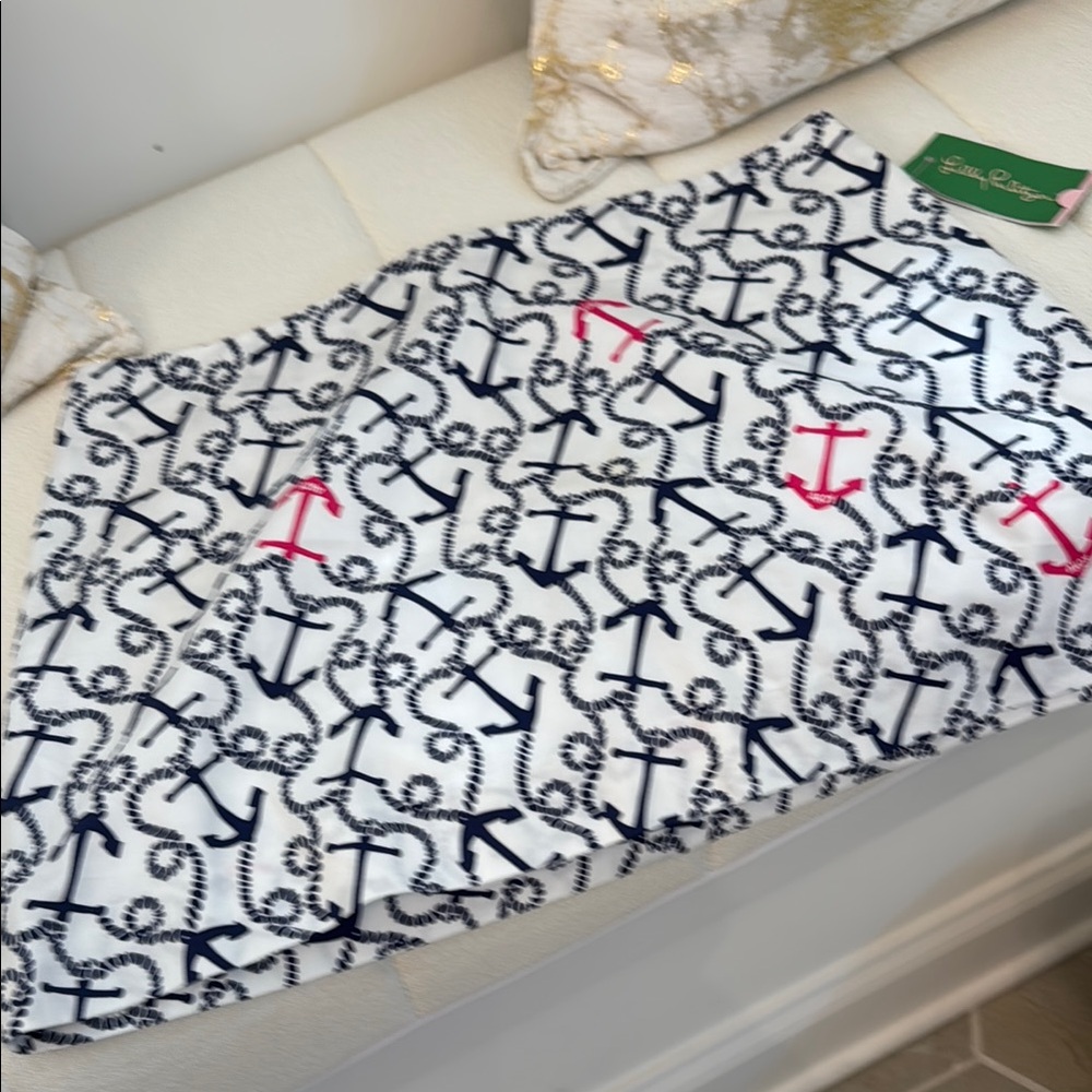 Lilly Pulitzer White TATE Skirt with Navy and Pink Anchors
